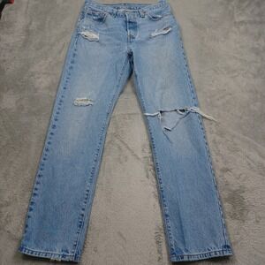 Levis 501 Jeans Womens 28 Blue Denim Straight Modern Casual Button Fly